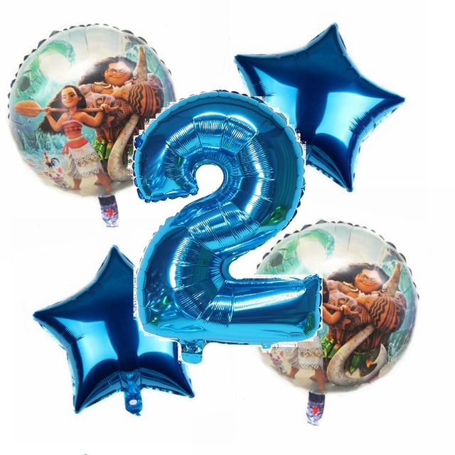 Partia 5 sztuk Moana księżniczka balonów 32 cala niebieskiego koloru, idealne na dziewczęce urodziny oraz Baby Shower Party. Wykonane z folii, nadmuchiwane zabawki - Wianko - 3