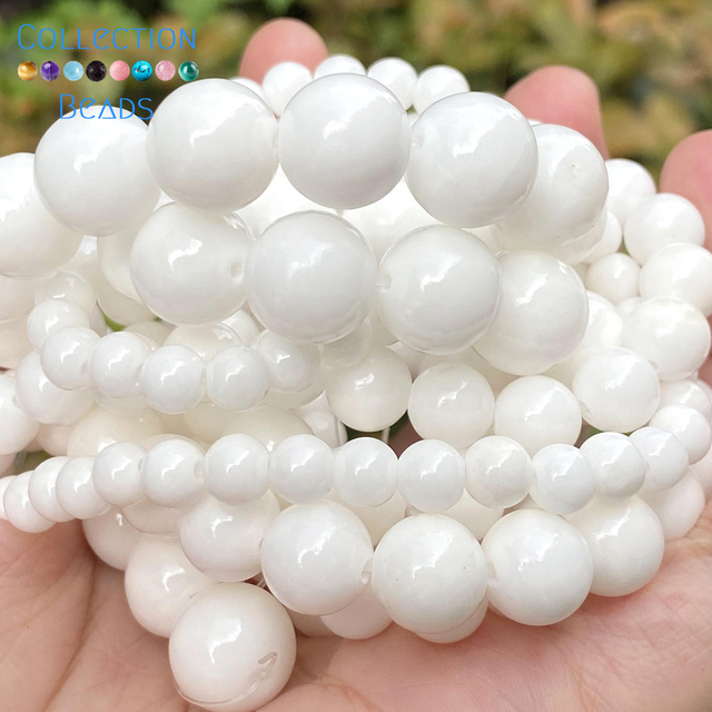 Naturalny kamień biały Angelite Jades - kamienie dystansowe 6/8/10/12mm, luźne koraliki do tworzenia biżuterii - zestaw 15 - Wianko - 1
