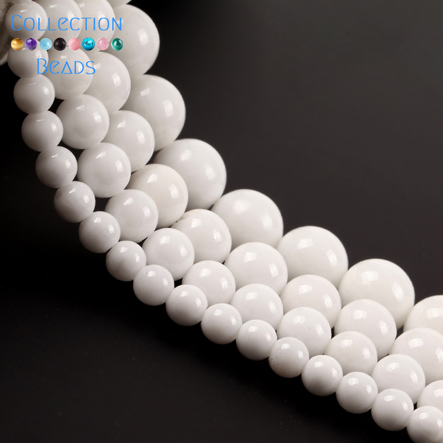 Naturalny kamień biały Angelite Jades - kamienie dystansowe 6/8/10/12mm, luźne koraliki do tworzenia biżuterii - zestaw 15 - Wianko - 4
