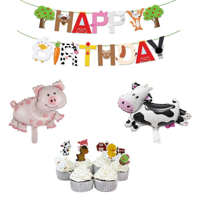 Zestaw ozdób na tort z motywem zwierząt gospodarskich do dekoracji przyjęcia urodzinowego - Wianko - 1