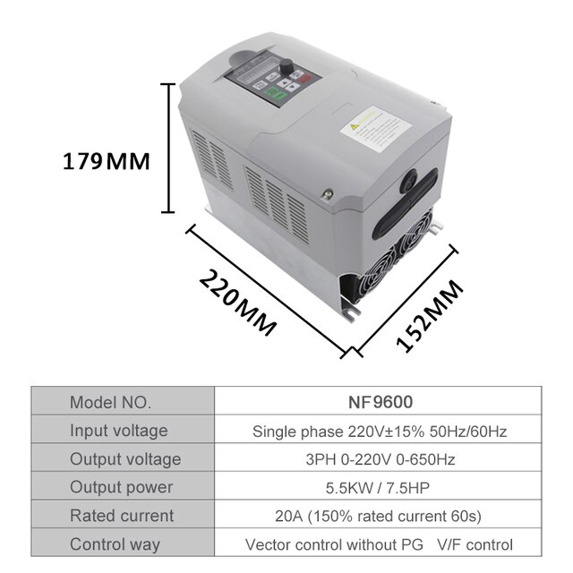 Przetwornica częstotliwości 220v/380v 1.5kw/2.2kw/4kw - 1 wejście, 3 fazy, napęd AC/VSD/VFD/50HZ - Wianko - 6