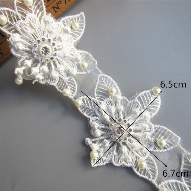 Kwiatowa koronka haftowana z białej tkaniny z aplikacją diamentowych kwiatów, 10x - Wianko - 16