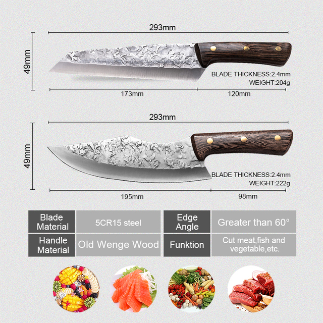 Nóż szefa kuchni do krojenia mięsa z drewnianym uchwytem i stalą nierdzewną - Wianko - 3