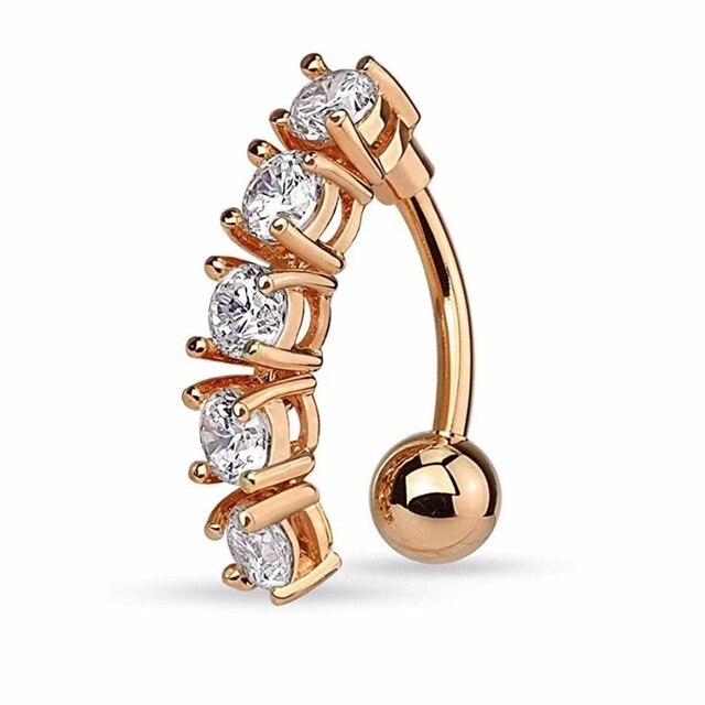 Pierścień do pępka Delysia King z kryształami - różowe złoto, wiszące kwiaty, seksowny pasek - Wianko - 4