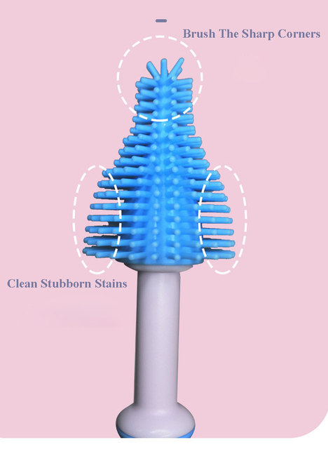 Silikonowa butelka z ruchomą szczoteczką 360 stopni, idealna do czyszczenia smoczków i sutków noworodka - Wianko - 13