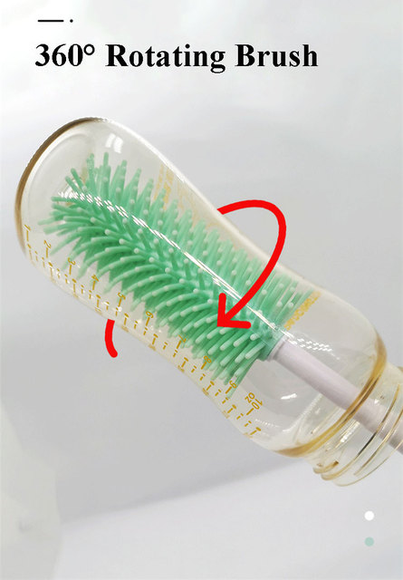 Silikonowa butelka z ruchomą szczoteczką 360 stopni, idealna do czyszczenia smoczków i sutków noworodka - Wianko - 10
