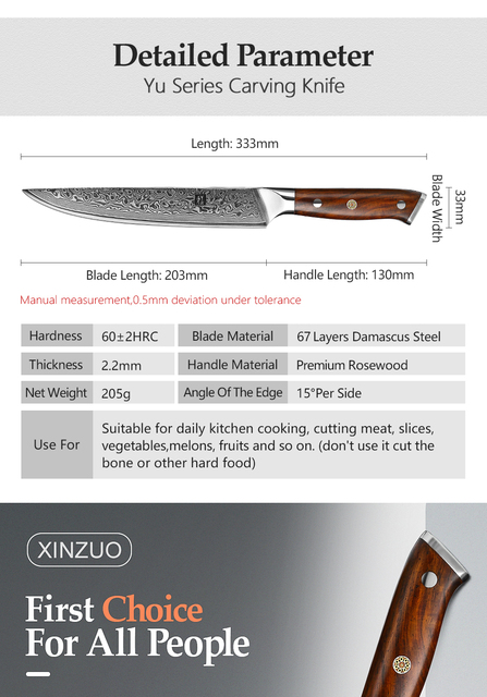 Nożyk japoński 8 XINZUO VG10 z rdzeniem stalowym Damascus, uchwyt palisandrowy - Wianko - 21