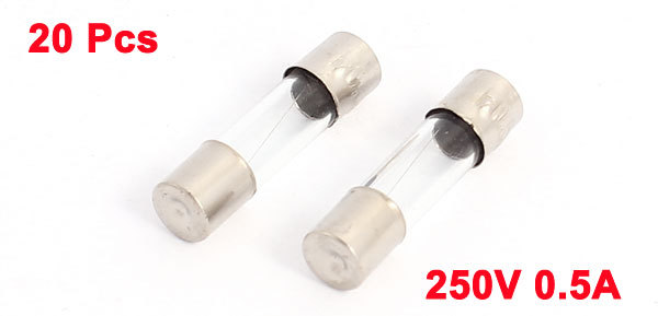 Bezpiecznik rurkowy 5x20mm 250V 0.5A F0.5AL szybki z dmuchanego szkła, 20 sztuk - Wianko - 1