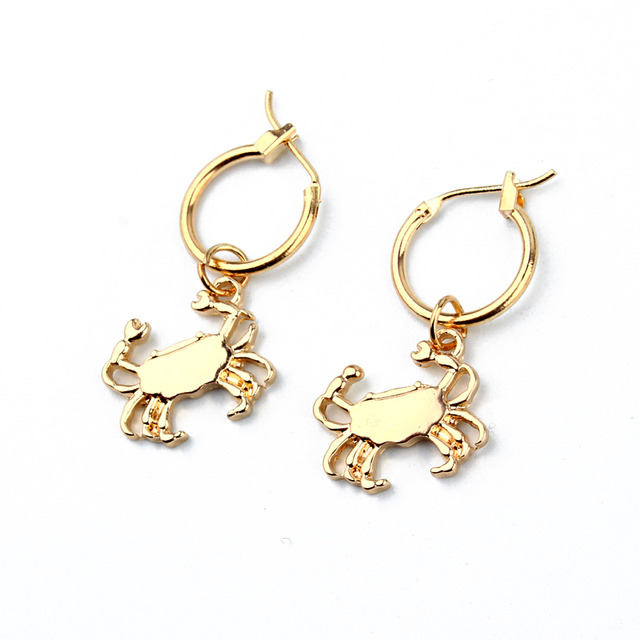 Śliczne Trendy kolczyki Hoop z małymi krabami dla kobiet - złoty, kolorowy Metalowy mini wisiorek koła biżuterii E53 - Wianko - 6