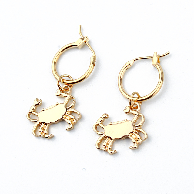 Śliczne Trendy kolczyki Hoop z małymi krabami dla kobiet - złoty, kolorowy Metalowy mini wisiorek koła biżuterii E53 - Wianko - 4