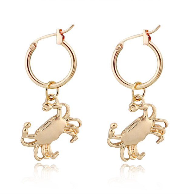 Śliczne Trendy kolczyki Hoop z małymi krabami dla kobiet - złoty, kolorowy Metalowy mini wisiorek koła biżuterii E53 - Wianko - 3