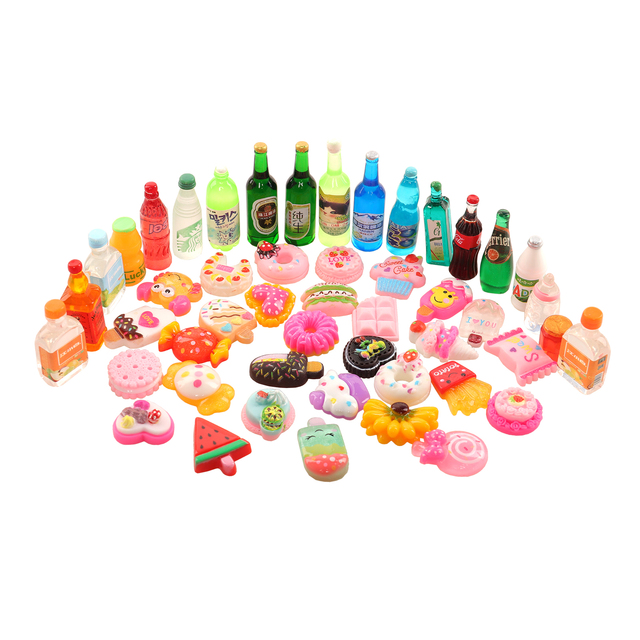 Zestaw 50 miniaturowych akcesoriów do domku dla lalek - Kawaii lalki, meble oraz jedzenie, w tym butelka, napój i cukierki dla Barbie i inne dzieci - Wianko - 1