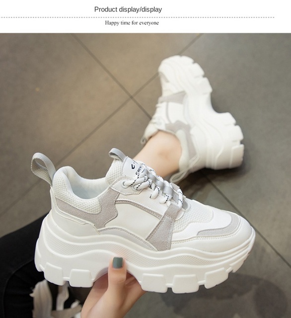 Koreańskie buty damskie marki Chunky Sneakers z grubą czarno-białą podeszwą platformy - Wianko - 9