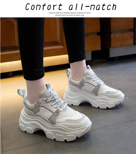 Koreańskie buty damskie marki Chunky Sneakers z grubą czarno-białą podeszwą platformy - Wianko - 12