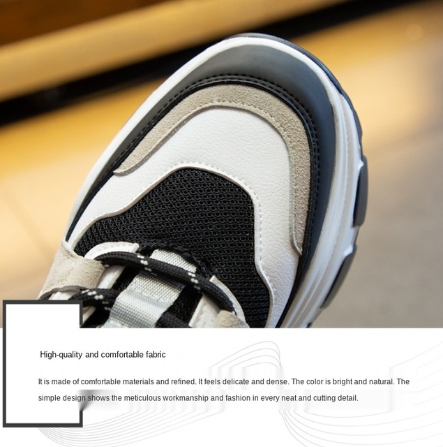 Koreańskie buty damskie marki Chunky Sneakers z grubą czarno-białą podeszwą platformy - Wianko - 5