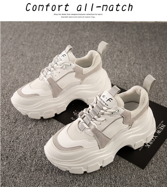 Koreańskie buty damskie marki Chunky Sneakers z grubą czarno-białą podeszwą platformy - Wianko - 20