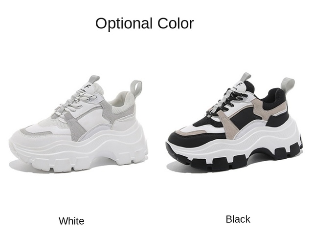 Koreańskie buty damskie marki Chunky Sneakers z grubą czarno-białą podeszwą platformy - Wianko - 4