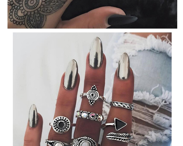 Pierścionki ZHINI Boho Vintage złote - zestaw pierścieni Knuckle dla kobiet, nowy wzór geometryczny z czarnym kryształem - biżuteria prezent Femme Bijoux - Wianko - 2