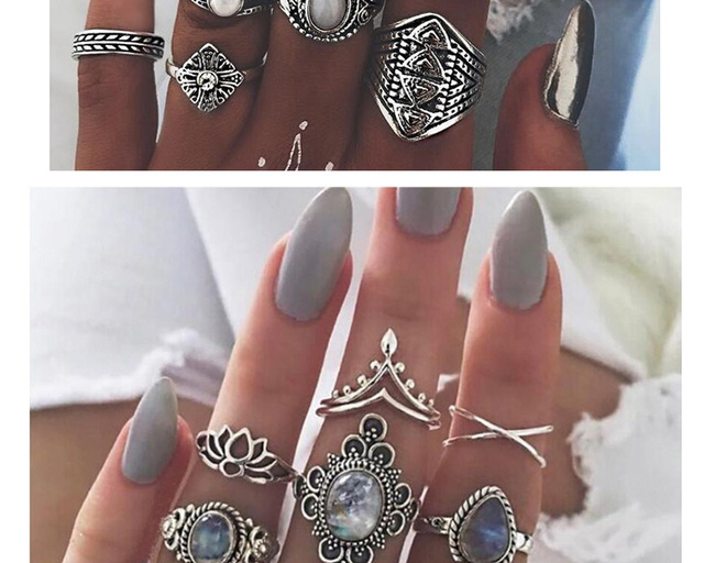 Pierścionki ZHINI Boho Vintage złote - zestaw pierścieni Knuckle dla kobiet, nowy wzór geometryczny z czarnym kryształem - biżuteria prezent Femme Bijoux - Wianko - 3