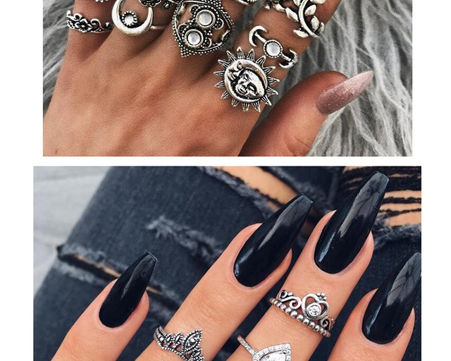 Pierścionki ZHINI Boho Vintage złote - zestaw pierścieni Knuckle dla kobiet, nowy wzór geometryczny z czarnym kryształem - biżuteria prezent Femme Bijoux - Wianko - 5