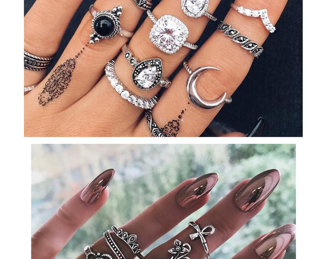 Pierścionki ZHINI Boho Vintage złote - zestaw pierścieni Knuckle dla kobiet, nowy wzór geometryczny z czarnym kryształem - biżuteria prezent Femme Bijoux - Wianko - 6