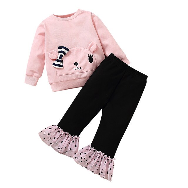 Zestaw ubrań dla niemowląt dziewczynka - sweter z długimi rękawami z kokardą i spodnie w groszki - Wianko - 17