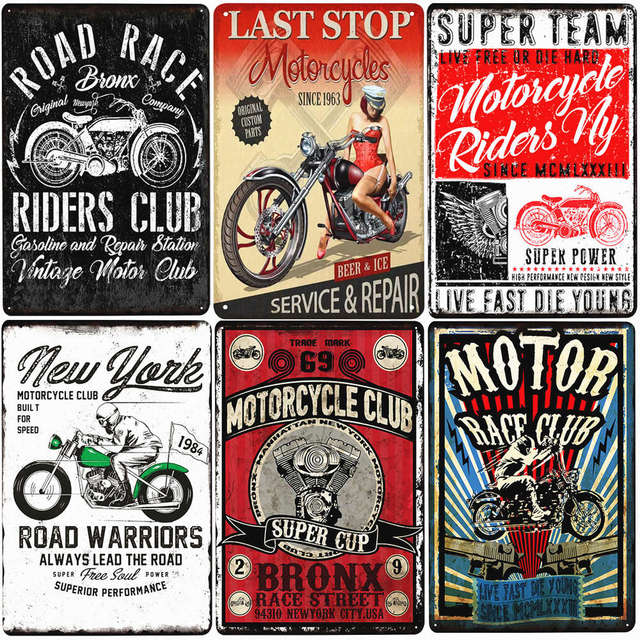 Plakietka Motocyklowego Klubu Retro Vintage Metal Nowy Jork - znak emaliowany do ozdoby garażu i jaskini motocyklisty (kod N398) - Wianko - 1