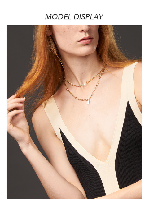 Naszyjnik En Fashion Lock dla kobiet - złoty kolor, stal nierdzewna, podwójny łańcuch, boże narodzenie 2020, biżuteria P203141 - Wianko - 3