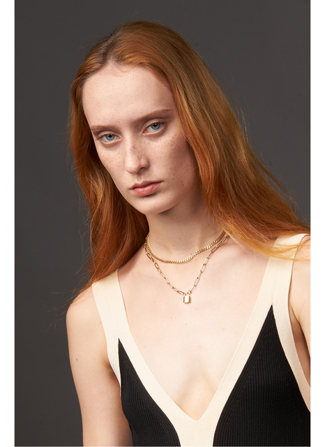 Naszyjnik En Fashion Lock dla kobiet - złoty kolor, stal nierdzewna, podwójny łańcuch, boże narodzenie 2020, biżuteria P203141 - Wianko - 1