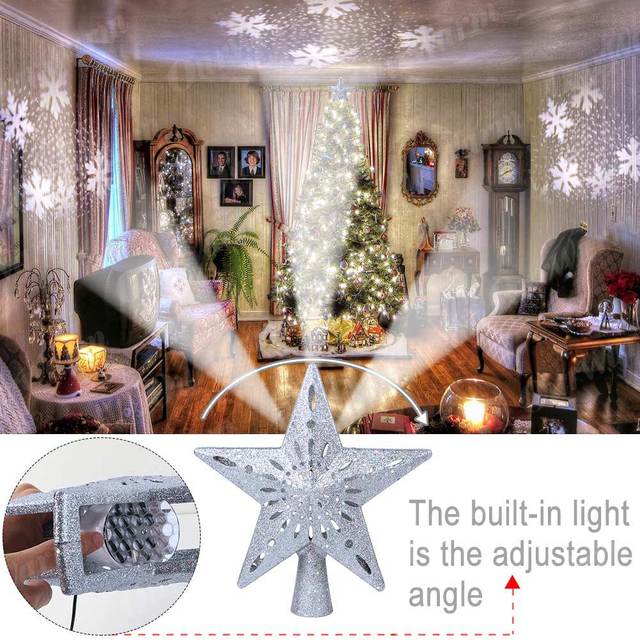 Gwiazda LED na szczyt choinki - projektor top Snowflake w kształcie drzewa świątecznego, dekoracja bożonarodzeniowa - Wianko - 1