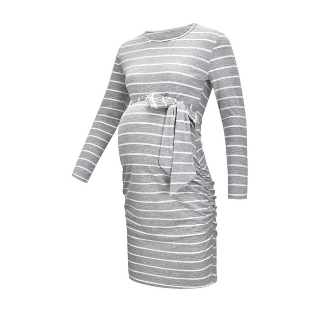 Długa sukienka do karmienia piersią w paski - jesienne ubranie ciążowe dla kobiet w ciąży - Wianko - 17