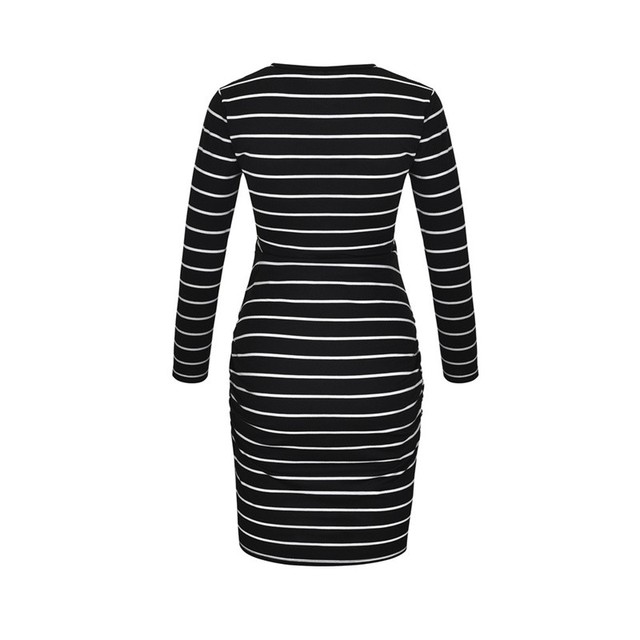 Długa sukienka do karmienia piersią w paski - jesienne ubranie ciążowe dla kobiet w ciąży - Wianko - 11
