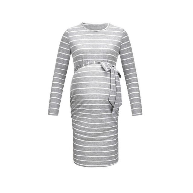 Długa sukienka do karmienia piersią w paski - jesienne ubranie ciążowe dla kobiet w ciąży - Wianko - 16