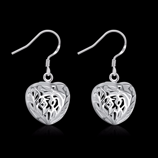 Kolczyki wiszące z srebrnym sercem 925 Sterling Silver - Wianko - 2