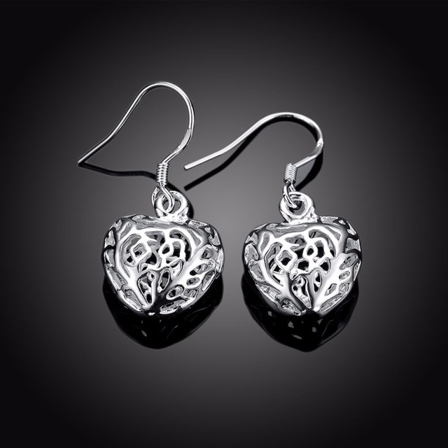 Kolczyki wiszące z srebrnym sercem 925 Sterling Silver - Wianko - 3