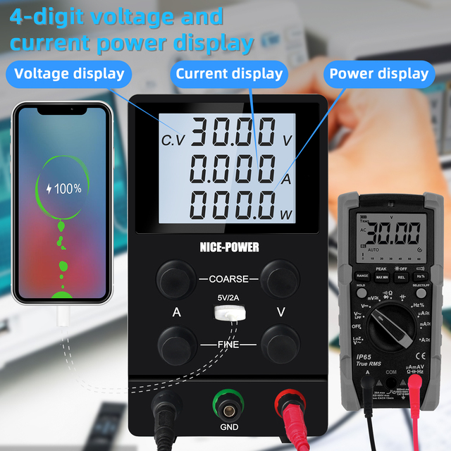 Zasilacz laboratoryjny regulowany Nice-power DC 30V 10A zasilacz impulsowy 110V/220V do telefonu 5V 2A - Wianko - 26