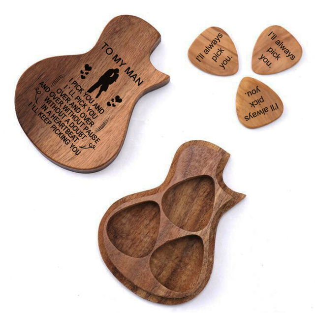 Personalizowany grawerowany orzech drewniany pick Dropshipping HHT016 dla miłośników gitar - Wianko - 3