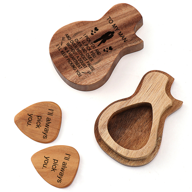 Personalizowany grawerowany orzech drewniany pick Dropshipping HHT016 dla miłośników gitar - Wianko - 4