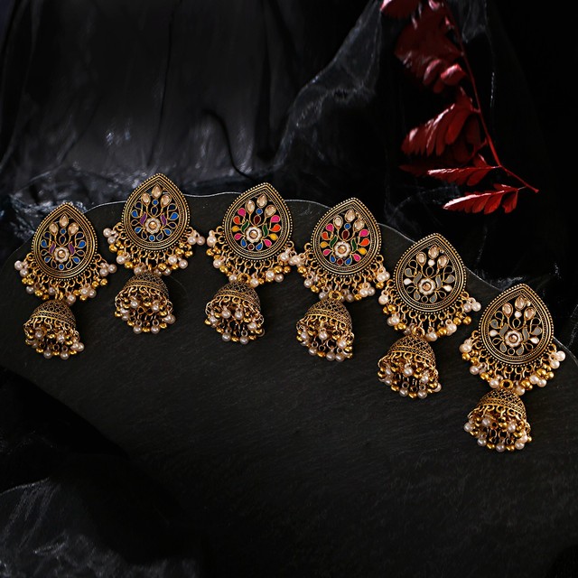 Kolczyki wiszące z indyjską biżuterią - kwiaty, krople wody, tassel - dla kobiet, artystyczne, retro, ze złotymi dzwoneczkami, koralikami tybetańskimi - Wianko - 2