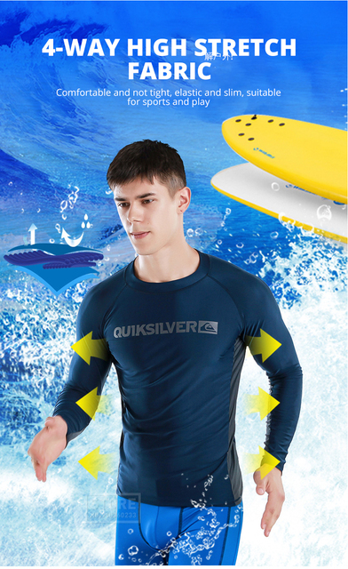 Męski strój do pływania z ochroną UV, długim rękawem i wysypką, idealny na plażę, do surfowania i nurkowania - obcisły top sportowy - Wianko - 3