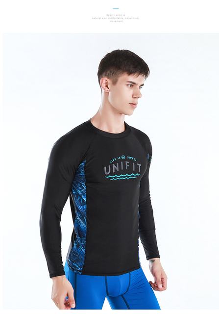 Męski strój do pływania z ochroną UV, długim rękawem i wysypką, idealny na plażę, do surfowania i nurkowania - obcisły top sportowy - Wianko - 22