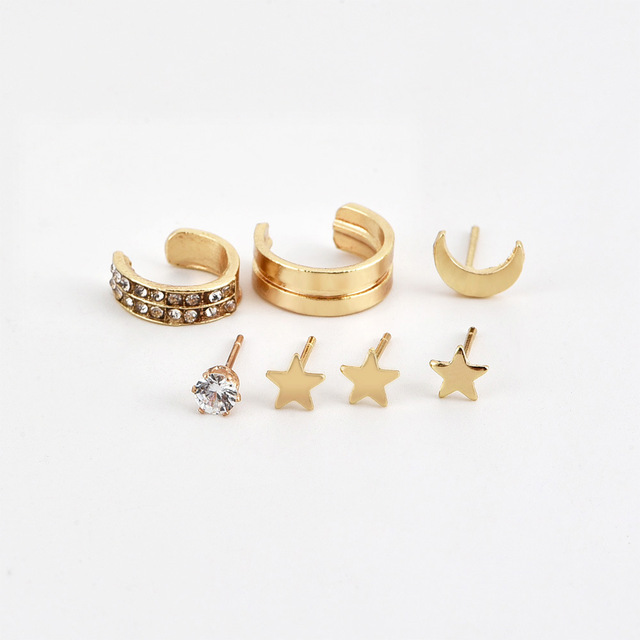 Kolczyki wiszące ze złotymi pięcioramiennymi gwiazdami i księżycem pokrytymi cyrkoniami dla kobiet - biżuteria w stylu punk - Wianko - 32