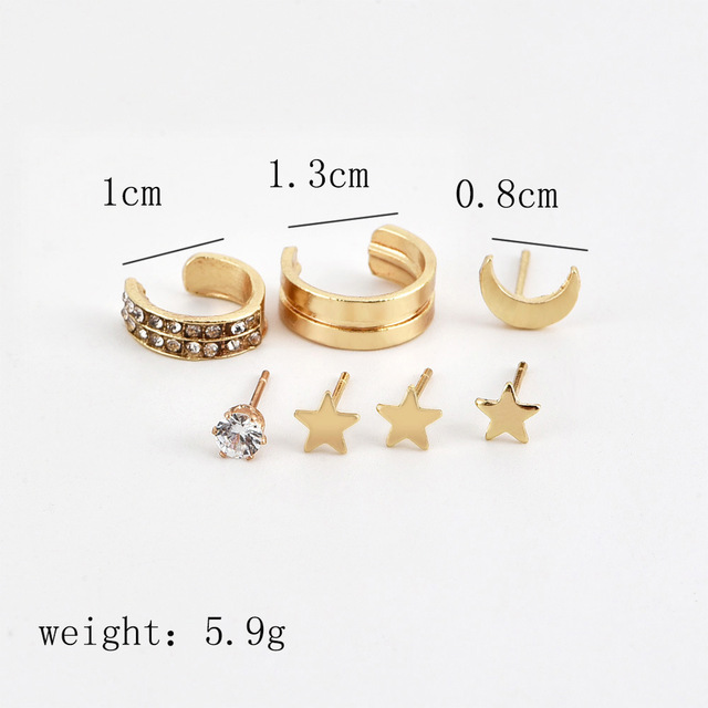 Kolczyki wiszące ze złotymi pięcioramiennymi gwiazdami i księżycem pokrytymi cyrkoniami dla kobiet - biżuteria w stylu punk - Wianko - 31