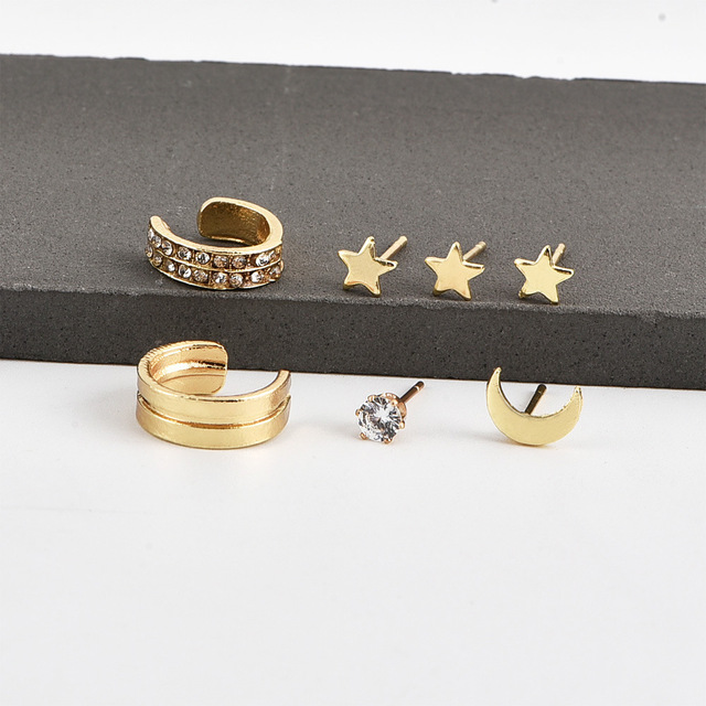 Kolczyki wiszące ze złotymi pięcioramiennymi gwiazdami i księżycem pokrytymi cyrkoniami dla kobiet - biżuteria w stylu punk - Wianko - 33