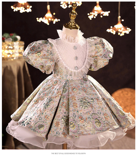 Dziecięca aksamitna suknia ślubna w stylu retro - Europejska i amerykańska księżniczka dla dziewczynek - Wianko - 15