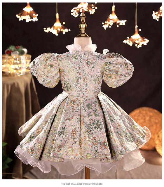 Dziecięca aksamitna suknia ślubna w stylu retro - Europejska i amerykańska księżniczka dla dziewczynek - Wianko - 17