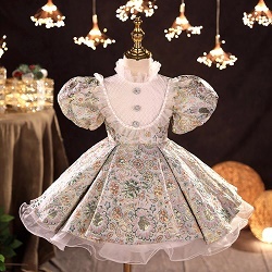 Dziecięca aksamitna suknia ślubna w stylu retro - Europejska i amerykańska księżniczka dla dziewczynek - Wianko - 11