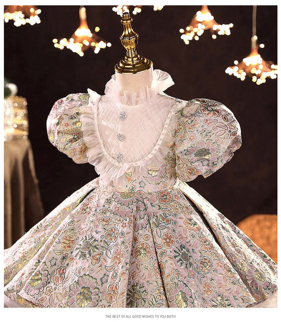 Dziecięca aksamitna suknia ślubna w stylu retro - Europejska i amerykańska księżniczka dla dziewczynek - Wianko - 14