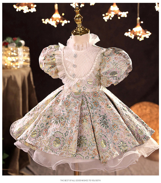 Dziecięca aksamitna suknia ślubna w stylu retro - Europejska i amerykańska księżniczka dla dziewczynek - Wianko - 13