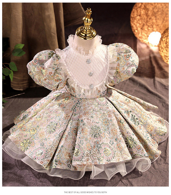 Dziecięca aksamitna suknia ślubna w stylu retro - Europejska i amerykańska księżniczka dla dziewczynek - Wianko - 16